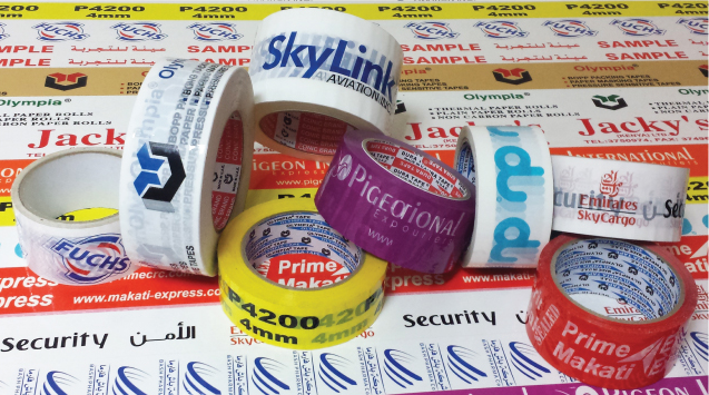 Custom printed branded packing tape for carton sealing, made in the UAE
