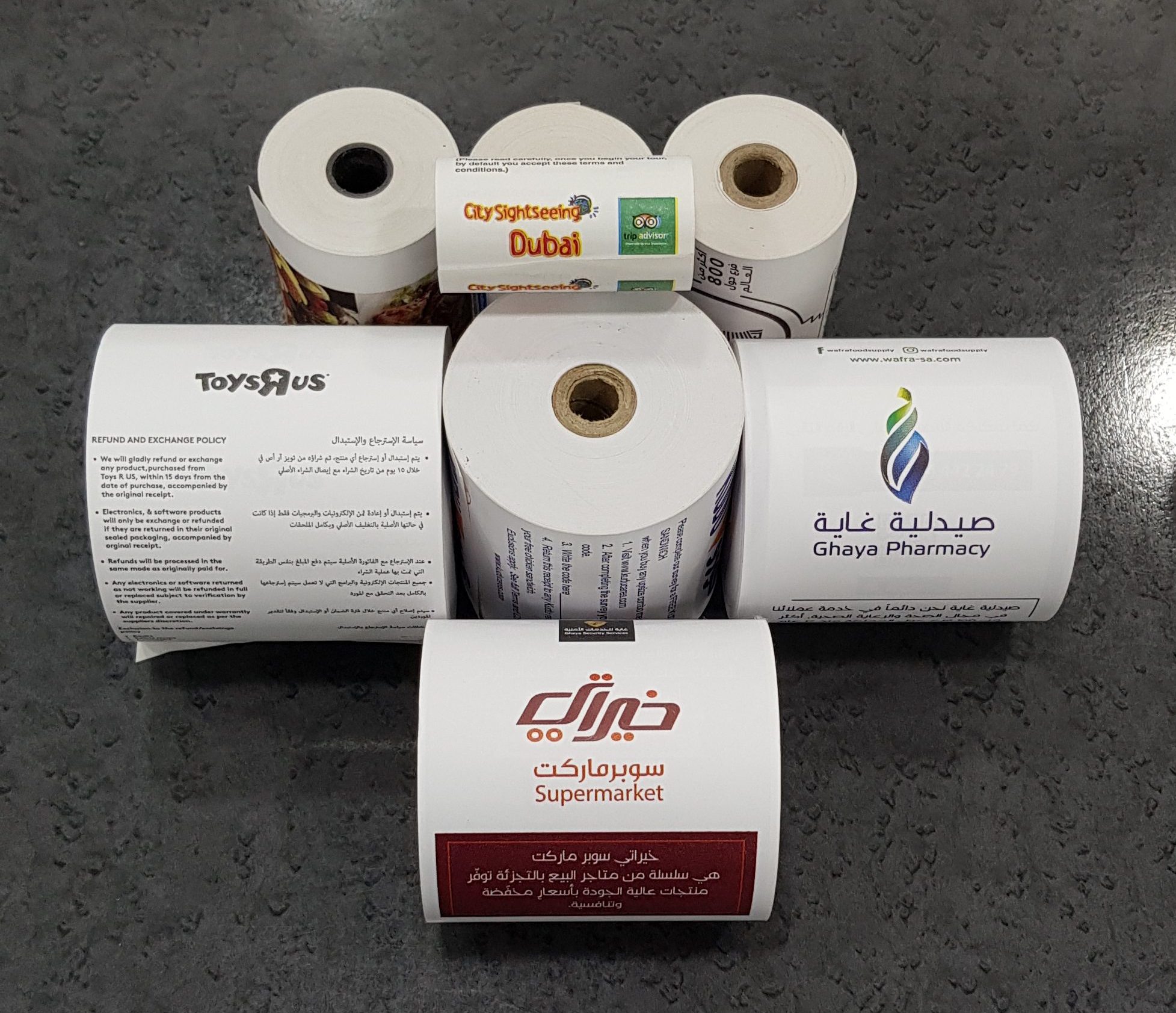 Printed thermal POS receipt rolls made in the UAE